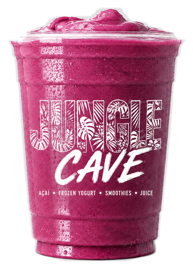 Jungle Cave Berry Smoothie in a branded clear cup