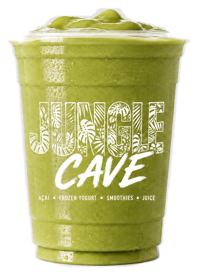 Jungle Cave Matcha Smoothie in a branded clear cup
