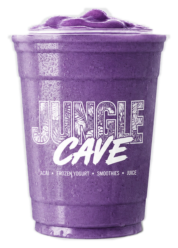 Jungle Cave Ube Smoothie in a branded clear cup